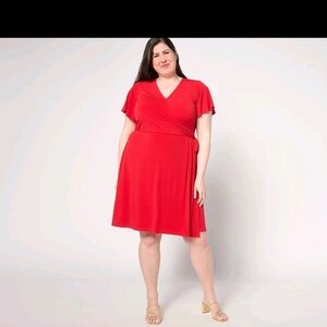 Susan Graver Vibrant Red Midi Dress Nwot